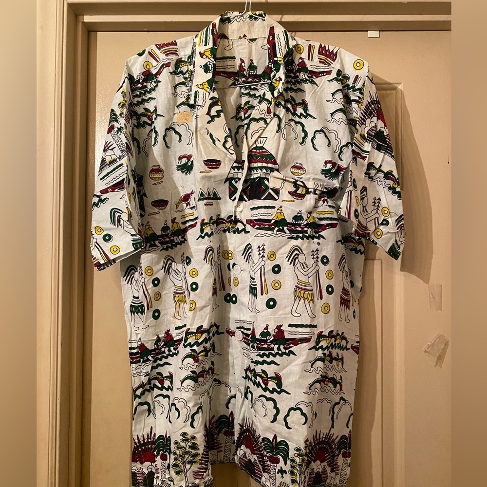 African print front button shirt